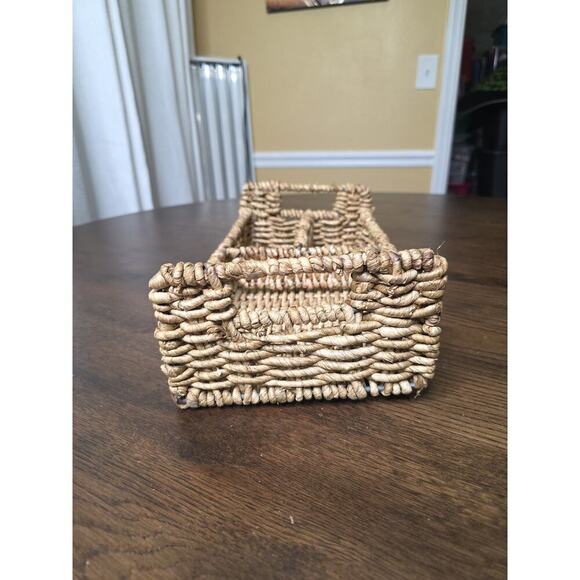 Handwoven Rectangular Wicker Basket with Handles – 14" x 8" – 3 Compartments - Picture 9 of 16